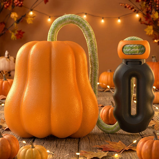 Interactive Pumpkin Squeaky Dog Toy with Durable Rope Handle